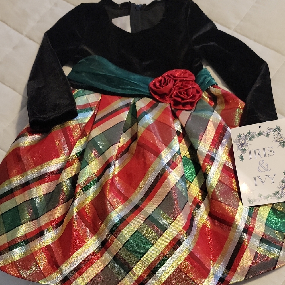 NWT Iris & Ivy Black Velvet Top with Plaid Skirt Christmas Holiday Dress